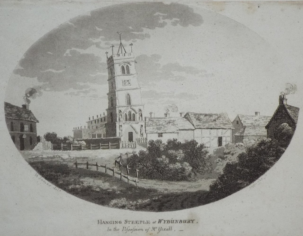 Aquatint - Hanging Steeple at Wybunbury, in the Possession of Mr. Yoxall - Wright